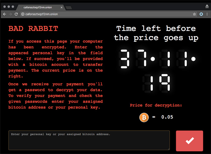 Pantalla de Bad Rabbit. Se deben pagar 283 dolares si se quiere liberar Pantalla de Bad Rabbit. Se deben pagar 283 dolares si se quiere liberar